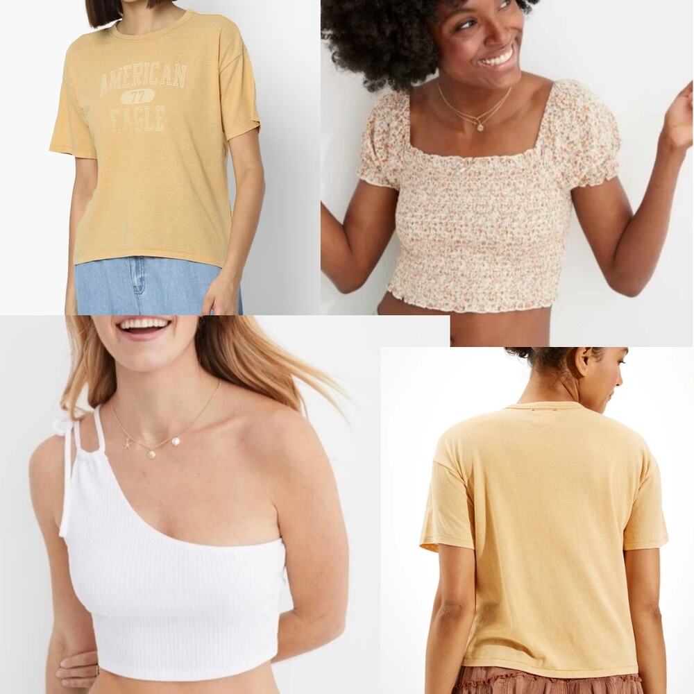 NWT American Eagle & Aerie Lot of 3 Tops Cropped Tee Smocked Set Bundle Sz XL